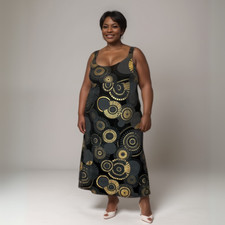 ROCKTHOSECURVES WOMENS SLEEVELESS SMOCK DRESS WITH METALIC PRINT