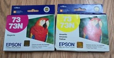 2 Genuine Epson T073320. T073420 - 73N black magenta Ink Cartridges Steal