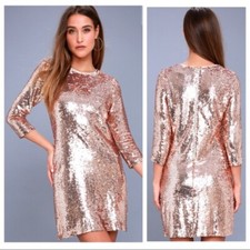 🆕Lulu's rose gold sequins 3/4 sleeve dress
