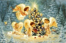 Merry Christmas Peace On Earth Angel Angels Tree Free Greeting Card