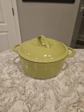 Well Equipped Kitchen Vintage Dutch Oven Green Enamel Cast Iron with Lid 