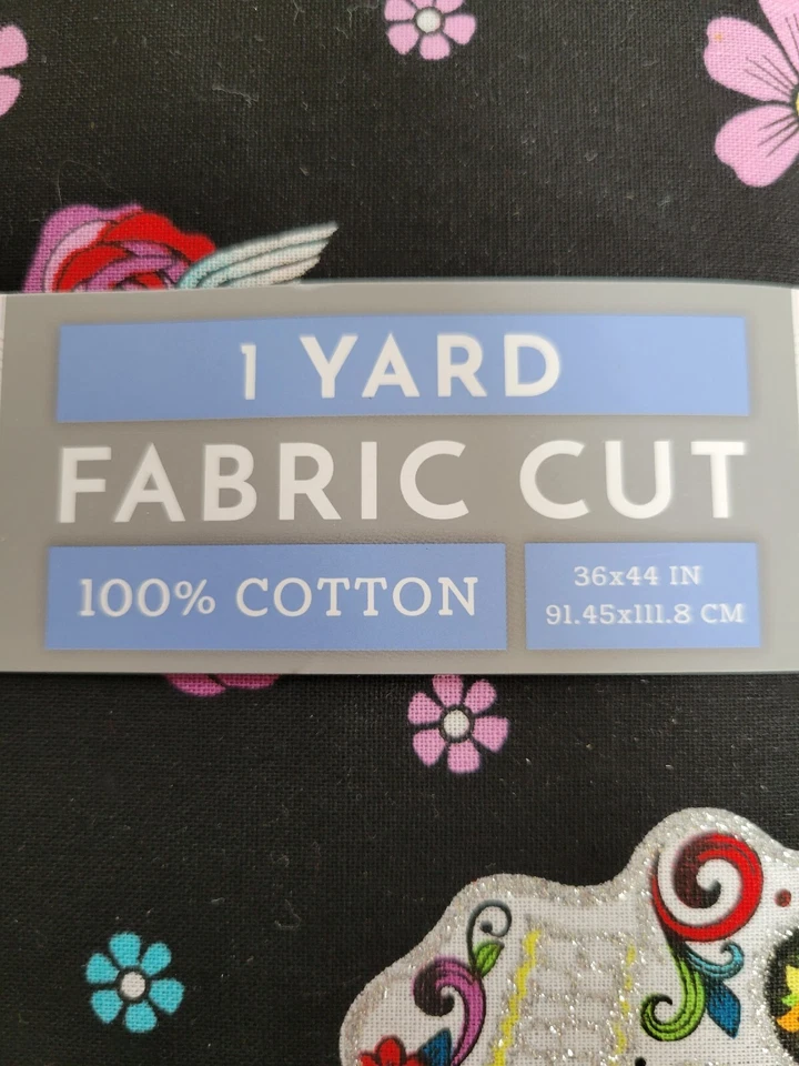 Tela Corte 1 Yarda Día de Muertos Calaveras de Azúcar Brillo 100% Algodón Negro Multi Foto 3 de 4