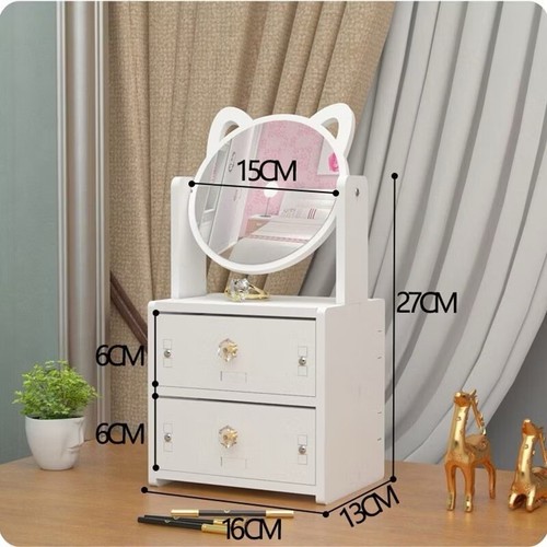Desktop Drawer Mirror Spinning Multifunctional Makeup Storage Box with Dressing - Picture 9 of 11