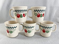 Corelle Corning Farm Fresh 8 oz Coffee Mugs Apples Green Check Border Lot of 5