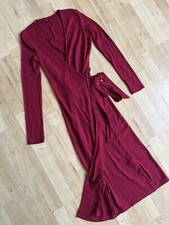 SHEIN XS Wrap Front Knot Knot Ribbed Burgundy Dress Midi Long Sleeve