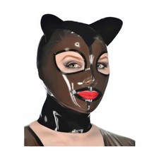 Handmade Latex Unisex Hood Mask with Cat Ear Cosplay Party Wear for Catsuit