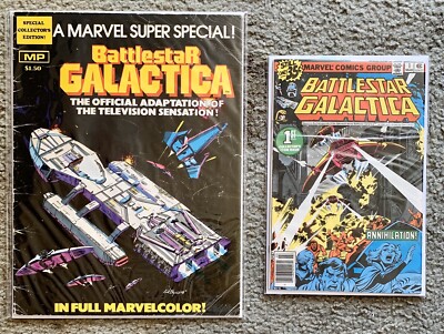 BATTLESTAR GALACTICA #1 1979 Marvel Comics & SUPER SPECIAL #8 1978 ...