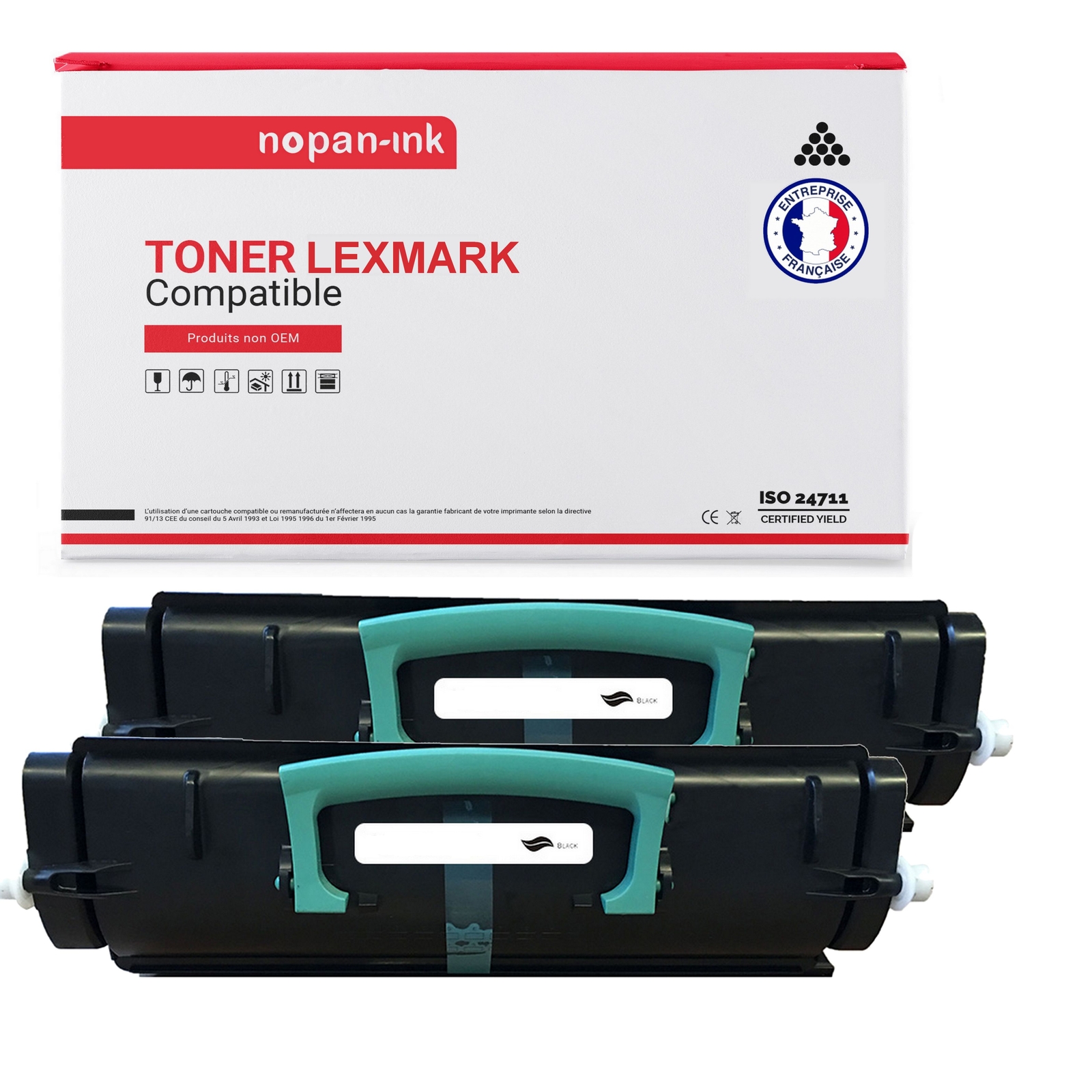 Toner Lexmark E260A21E noir haute précision, lot de 2 recharges compatibles pour textes nets