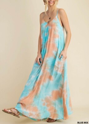 aqua and orange dress Medellin Gathered Detail Side-Tie Wrap Dress Tie-Dye Aqua/Orange