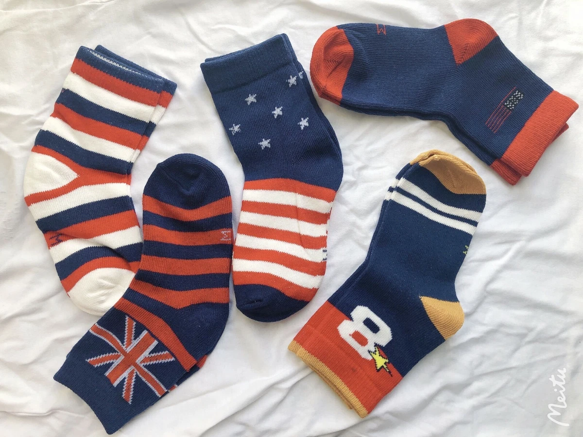 Kids Fashion Stripes Red White Blue Crew Cute Fun Socks 5 Pair Pack