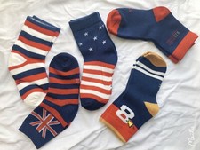Kids Fashion Stripes Red White Blue Crew Cute Fun Socks -5 Pair Pack