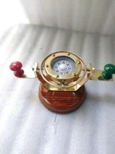 Brass Gimbled Compass Nautical Wooden Base Ship Marine Boat Binnacle Compass