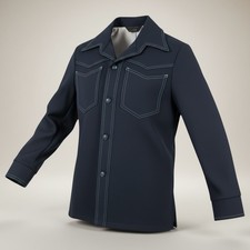 Vintage 70  s JC Penney Western Leisure Suit Jacket Wide Collar Polyester Blue M