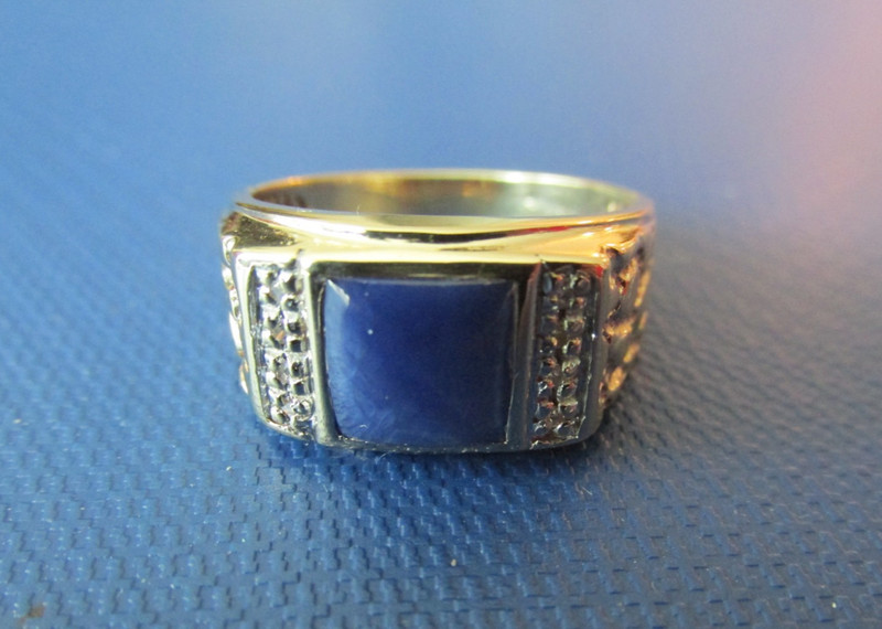 STAR SAPPHIRE & 8 DIAMOND MEN'S 10k YELLOW GOLD 7.3 GR. NUGGET RING SZ. 11.5 EXC