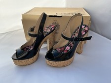 NEXT Black Size 3.5 Shoe Faux Leather Cork Platform High Heel Buckle