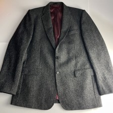 Magee Vintage Mens Grey 100% Wool Herringbone 2 Button Suit Blazer Jacket Size L