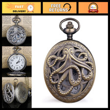 Vintage Steampunk Hollow Quartz Pocket Watch - Black Octopus Design with Chain