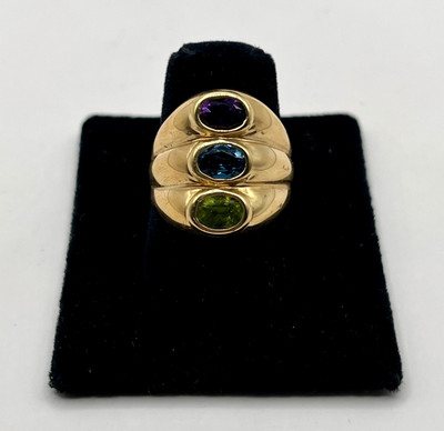 Ring 14 Karat Gelbgold Peridot, Topas & Amethyst