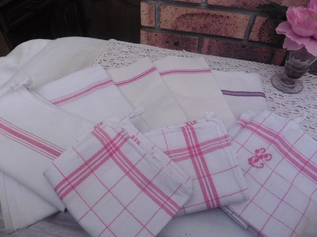 LOT 8 TORCHONS ANCIENS LIN X COTON TOUS DIFFERENTS - Photo 2/4