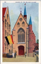 Church in Belgian Village- Chicago Worlds Fair Illinois- 1933 Linen Postcard