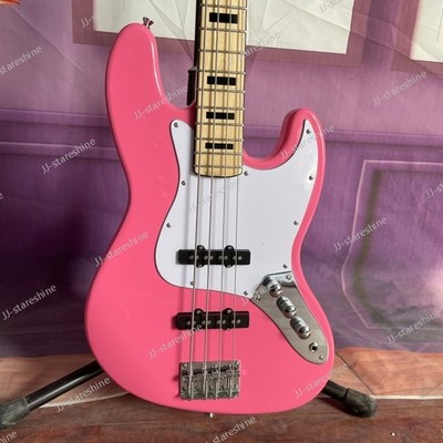 Pink JB 4 String Bass Guitar Block Inlay Maple Fretboard And Neck  For Beginner