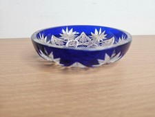 Vintage Bohemian Cobalt Blue Cut to Clear Crystal Trinket Dish Pin Bowl 5"