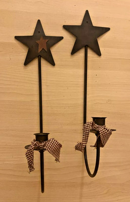 Americana Black Cast Iron Star Wall Scone/ Candle Holders READ