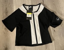 Nike Shirt Womens Small Black Full Zip Short Sleeve Cropped Sportswear Sm Street