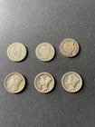 6 Silver Dimes Lot, 3 Barber and   3 Mercury Dimes