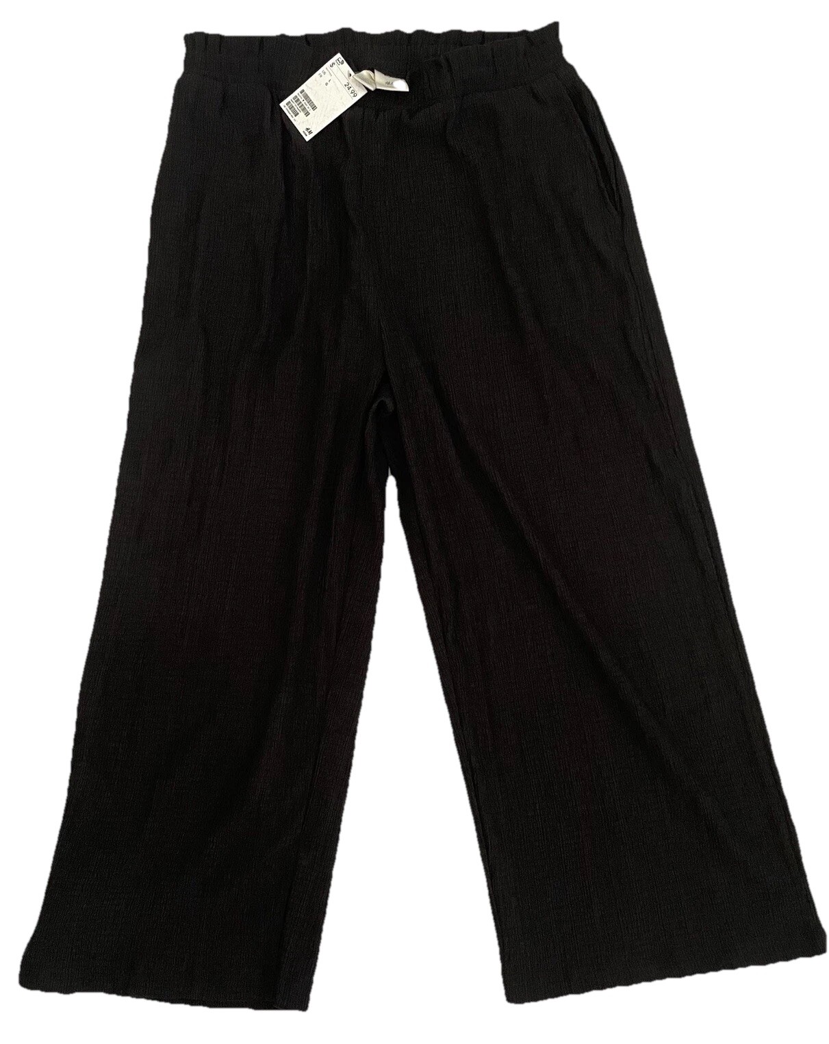 Wide Leg Cropped Pants Black L Stretch Beachy Boho Lagenlook Peasant Hippie NWT