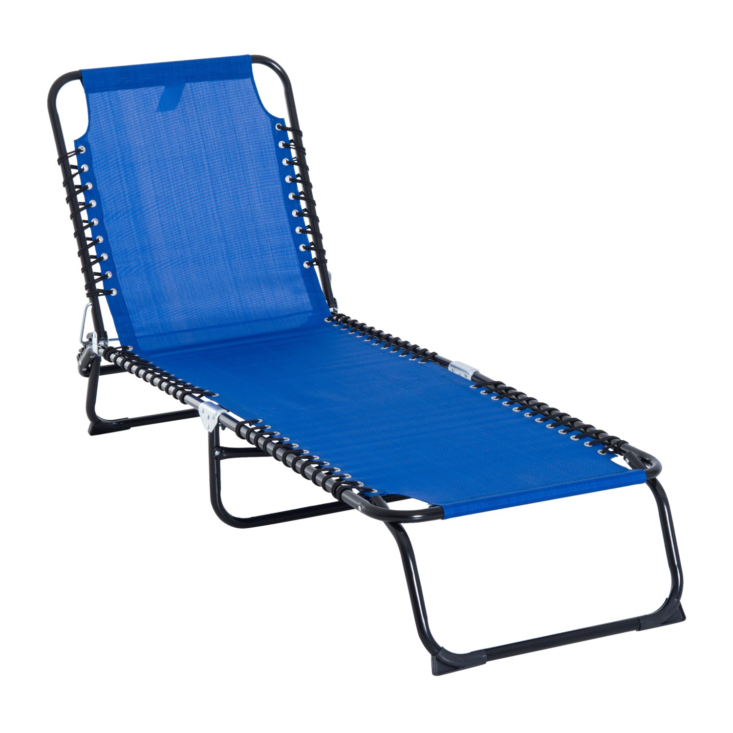 Foldable Chaise Lounge Chair Reclining Back Breathable Mesh for Poolside Camping