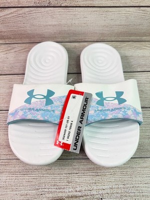 UNDER ARMOUR GIRLS ANSA GRAPHIC 101 SLIDES WHITE/BLUE 3024439-101 SIZES 1Y - 5Y