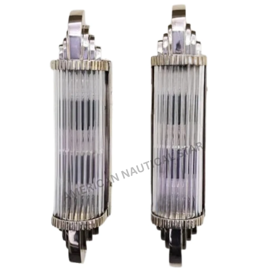 Apliques de pared de latón Art Deco con varillas de vidrio - Luces de pared de lujo estilo vintage Foto 2 de 4