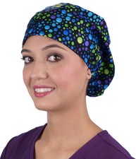 Euro Style Riley Comfort Scrub Cap - Blue, Green and Purple Dots