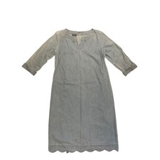 Talbots Dress Womens 10 Chambray Midi 3/4 Sleeve Notch Neck Scalloped Hem Casual