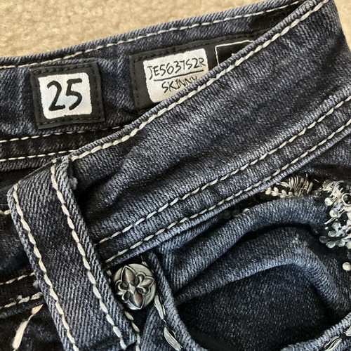Jeans skinny Miss Me taglia 25 denim invecchiato ricamato lavaggio bling - Foto 5 di 8