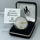 Alaska Mint 1 Oz 2019 Railroad Train Medallion .999 Fine Silver & Gold Round COA