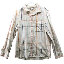 L.L. Bean Textured Flannel Shirt Womens M Beige Grid Plaid Multicolor