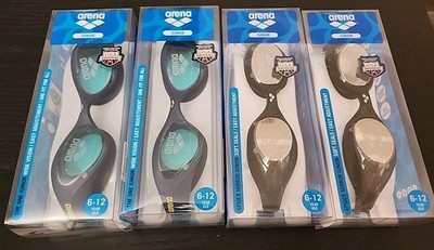 ARENA LOT OF 4 Adjustable Swimming Goggles BLUE & MIRROR Jr Size 6-12 Year NEW