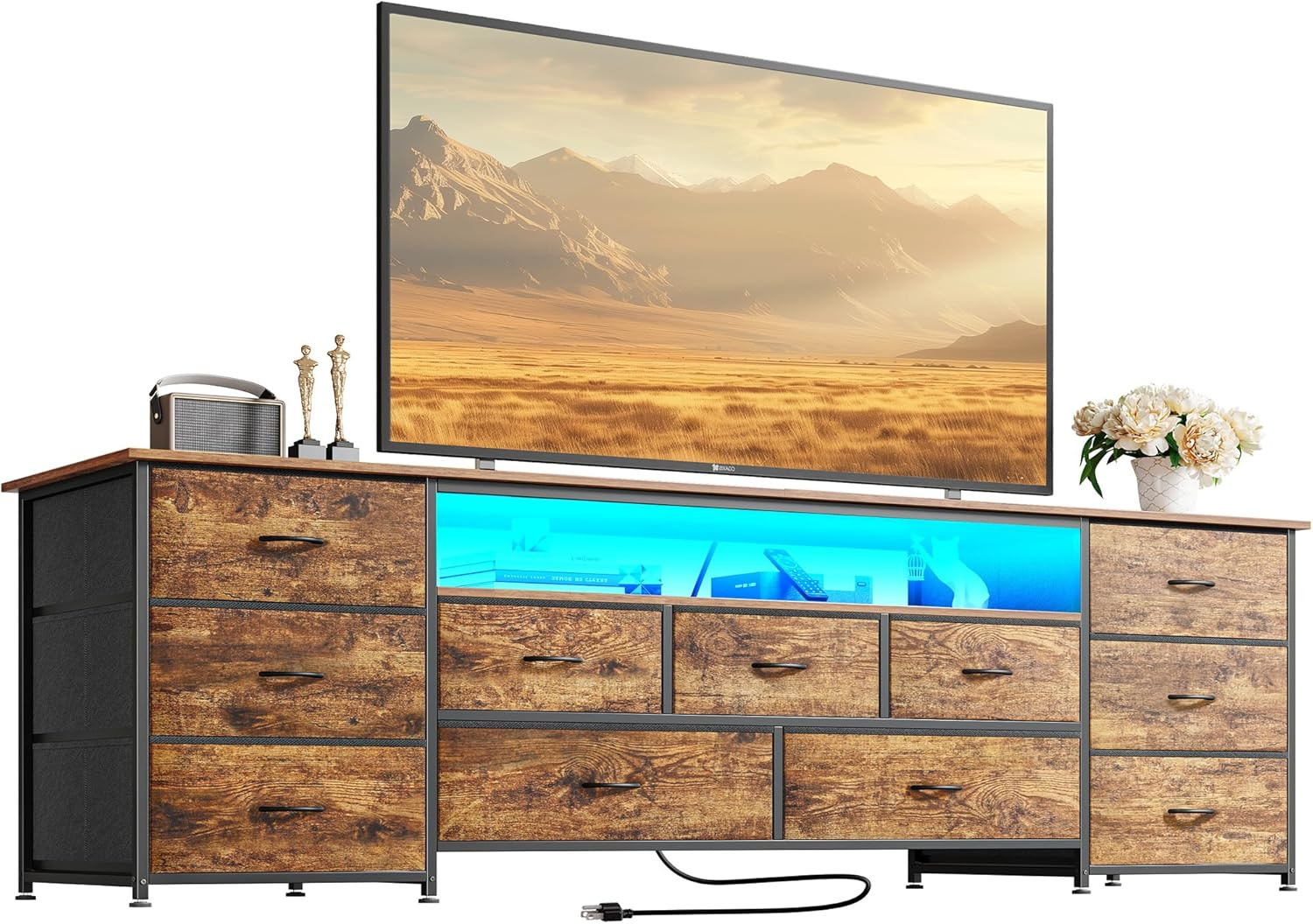 For 75-80" Tvs, Rustic Dresser With Led Lights & Outlets