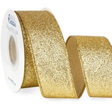Gold Glitter Wired Ribbon 1-1/2 Inch x 10 Yards Christmas Tree Wreath Gift Decor