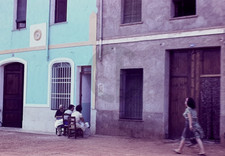 Ladies Sitting by Doorway to House, Valencia Spain: 1960 s 35mm Slide