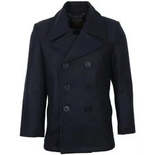 Mil-Tec US Navy Men’s Pea Coat – Dark Blue Wool Blend Jacket