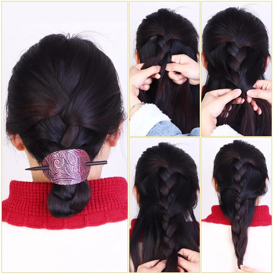 6 Pieces Leather Hair Barrettes with Stick Hair Accessories - Ponytail Clips, Ha - Image 2 of 4