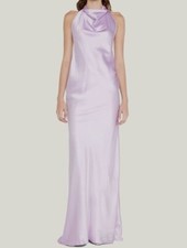 $2995 Sergio Hudson Women's Purple Silk Sleeveless Cowl-Neck Halter Gown Size 6