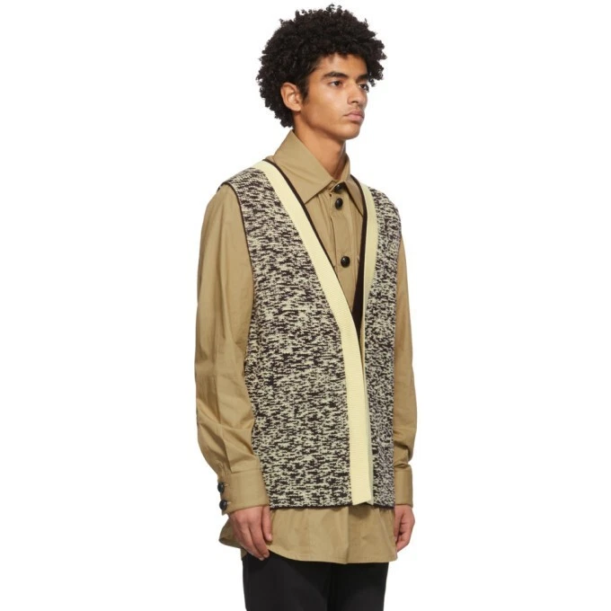 NAMACHEKO Men's Kuchinska Brown Beige Wool Knit Sleeveless Cardigan Sweater S