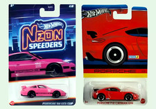 Hot Wheels Lot 2 Red Porsche 718 Cayman GT4 + Pink 911 GT3 Cup 997 Neon Speeders