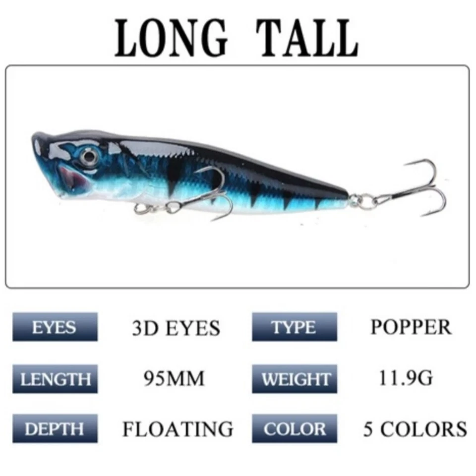 NUEVO 3 1/2 pulgadas Topwater Popper señuelos de pesca con salpicaduras altas para cabeza de serpiente de lubina EE. UU. Foto 3 de 4