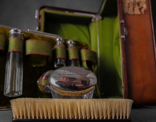 Antique Vintage Vanity Doctor's Gladstone Motoring bag Necessaire Deco Leather - Picture 9 of 9