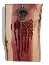 ~ AMERICAN FLAG ~ Bottle Opener Board Wall Mount beer opener red cedar 